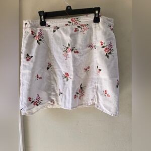 White Linen Blend  Floral Skirt, Cotagecore